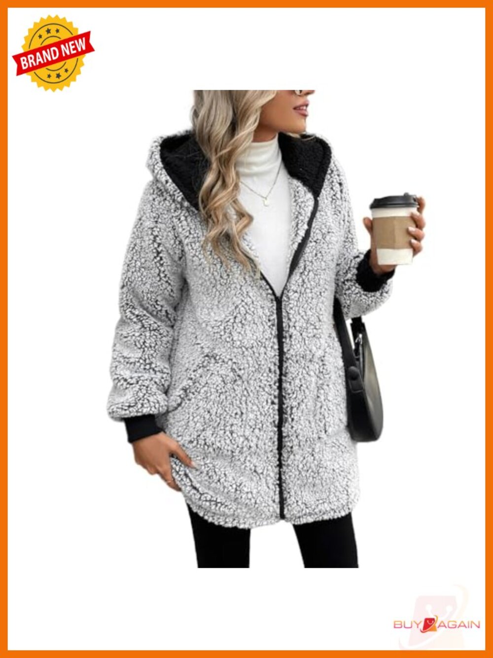 Sherpa Fleece Zip-Up Hooded Jacket with Pockets